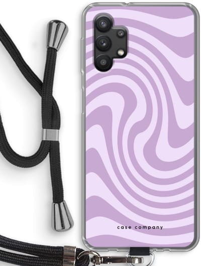 Case Company® - Hoesje met koord geschikt voor Samsung Galaxy A32 5G hoesje met Koord - Swirl Paars - Telefoonhoesje met Zwart Koord - Bescherming aan alle Kanten en Over de Schermrand