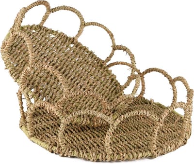 Dekoratief | Set 2 manden rond, naturel, zeegras, 30x30x8cm | A250082