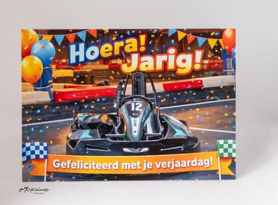 Kart verjaardag – Hoera jarig racekaart | Kleintje Fotografie