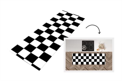 Keukenloper 150x50 cm - Keukenmat vinyl Schaakbord - Patronen - Zwart Wit - Keukenmatten loper - Keuken vloerkleed tapijt