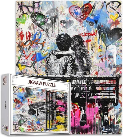 Banksy Stijl Graffiti Legpuzzel 1000 Stukjes voor Volwassenen - Romantisch Koppel Ontwerp