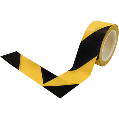 Ruban d'avertissement de danger PVC 4,8cmX30m Bande de sécurité à rayures noires et jaunes pour mur, sol, tuyau black