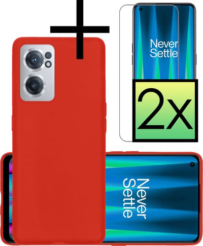 Hoesje - Met 2x Screenprotector - Geschikt voor OnePlus Nord CE 2 - Sterk & Shockproof - Back Cover - Siliconen Case - Telefoon Hoes - Rood