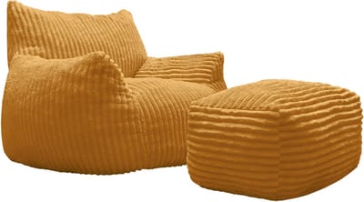Gele Lounge Stoel met Voetenbank - Flanellen Zitzak Stoel - Ergonomisch - Woonkamer & Slaapkamer - Geel