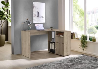 Dailygoods- Hoekbureau Leni - Plankhouder met afsluitbare deur - Bureaubladopstand - Ruimte voor 8 ordners - 1 lade - Afmetingen 110 x 74 x 50 cm - Bureau