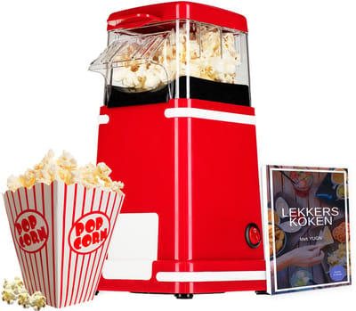 YUGN Retro Popcornmachine - Popcorn Maker - Hete Lucht - Zonder Olie - 1200W - Rood