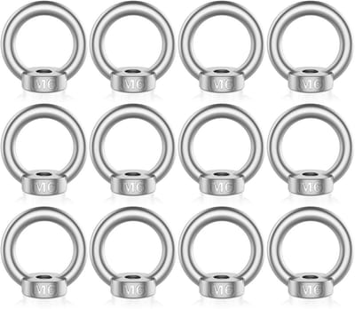 Dailygoods- Ringmoeren M6 - 12 Stuks - Roestvrij Stalen Ringogen - Hefaccessoires - Ophangingen - Corrosiebestendig - Draagvermogen 70 kg - Oogmoer