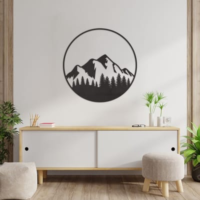 Wanddecoratie Bergen Natuur - Muurdecoratie Bergen Landschap - Muurdecoratie Hout - Wanddecoratie Hout - Muurdecoratie Woonkamer - Wanddecoratie Woonkamer - Wanddecoratie Industrieel - Wanddecoratie Landschap - Home Decor - Wall Line Art - 59 x 59 cm
