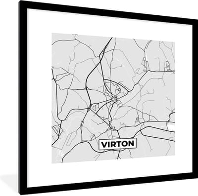Fotolijst incl. Poster Zwart Wit- Zwart Wit – België – Plattegrond – Stadskaart – Kaart – Virton - 40x40 cm - Posterlijst