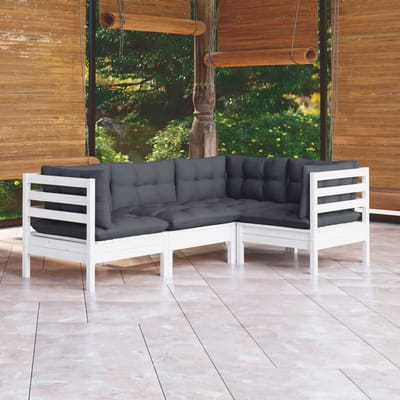 vidaXL - 4-delige - Loungeset - met - kussens - grenenhout - wit