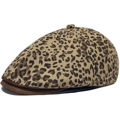Chapeau Forward à Imprimé Léopard Rétro Automne Hiver Casquette Beret Réglable Casquette de Baseball Casquette Gavroche beige