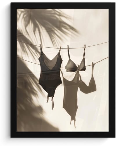 Poster in lijst - Fotolijst 30x40 cm - Posters - Badkleding - Palmbomen - Schaduw - Tropisch - Posterlijst zwart - Decoratie - Wanddecoratie woonkamer - Muurdecoratie slaapkamer