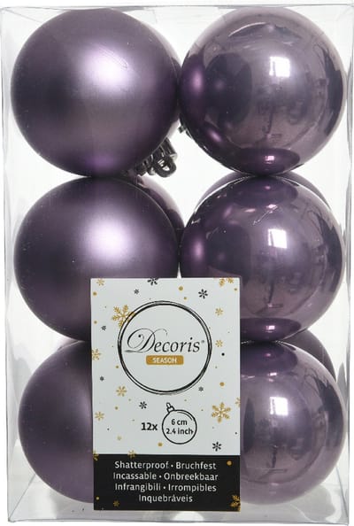 Decoris kerstballen - 12x st - heide lila paars - D6 cm - kunststof - mat/glans - kerstversiering
