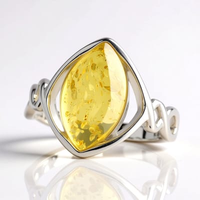 Cavill - Zilveren ring 925 Sterling zilver gerhodineerd - Baltische citroen barnsteen 1 375 ct marquise cabochon - Elegante damesring - 15x8 mm