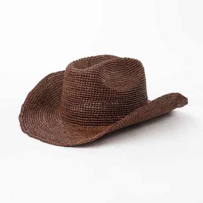 Handgehaakte Natuurlijke Raffia Stro Western Cowboy Hoed voor Dames Heren Zomer Brede Rand Zon Hoed Buiten Ademend Strand Panama M 56-58cm black