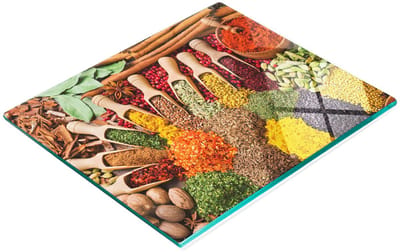 Decoratieve glazen snijplank met kleurrijke kruiden, 60x52 cm
