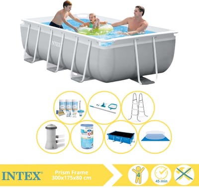 Intex Prism Frame Zwembad - Opzetzwembad - 300x175x80 cm - Inclusief Solarzeil Pro, Onderhoudspakket, Filter, Grondzeil en Onderhoudsset