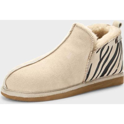 Pantoffels van lamsvacht - beige / zwart / gedess. - Gr. 36 van Goldner Fashion