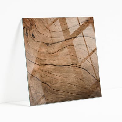 Wallfluent - Natuurlijk Houtpatroon Veiligheidsglas - 60 x 60 cm - Bruin Gehard Glas - Vierkant Tafelblad Glas - Glazen Plaat - Glazen Tafelblad voor de Woonkamer