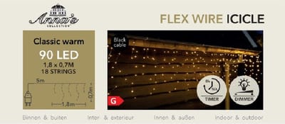 Anna's Collection Ijspegelverlichting -90 leds - warm wit - 180 x 70 cm - zwart lichtsnoer