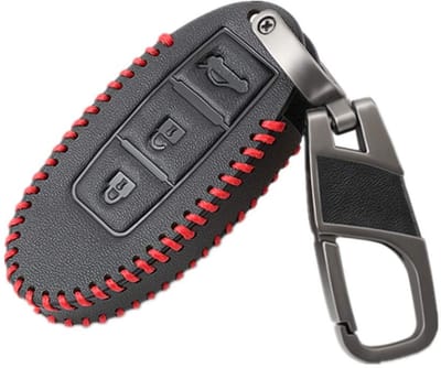 Allecto - Leather Car Key Case - Sleutelhanger - Hoogwaardige kwaliteit - Rood - Luxe afwerking - Geschikt voor Nissan modellen - Compact design