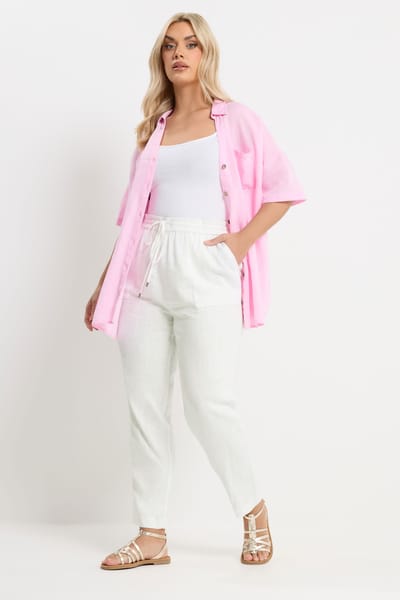 Yours Witte Linnen Joggingbroek Met Taps Toelopende Pijpen Size 44