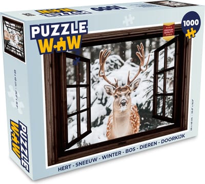 Puzzel Hert - Sneeuw - Winter - Bos - Dieren - Doorkijk - Legpuzzel - Puzzel 1000 stukjes volwassenen