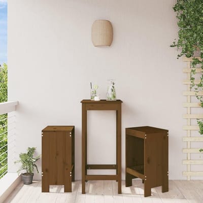Houten Barstoelen - Buitenstoelen Set - Terras Ontspanning - Massief Hout - 75 cm Hoog - Honingbruin