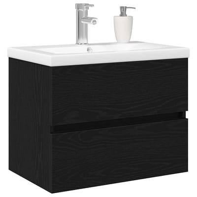 vidaXL - Wastafel - kabinet - voor - de - badkamer - Zwart - Eiken - 60 - x - 39 - x - 62 - cm