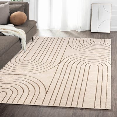 Flycarpets Evora Japandi Vloerkleed Crème / Beige – Laagpolig Tapijt Woonkamer – 120x160 cm