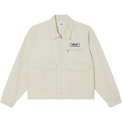 Obey Walter werk Jas in licht canvas met kraag en rits - zilveren teef vervaagd