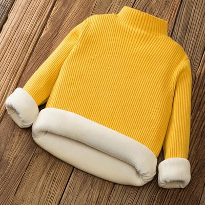 Vêtements d'hiver pour filles Sous-pull d'hiver, Pull tricoté à encolure ras du cou pour garçons avec velours épais Vêtements pour enfants 160