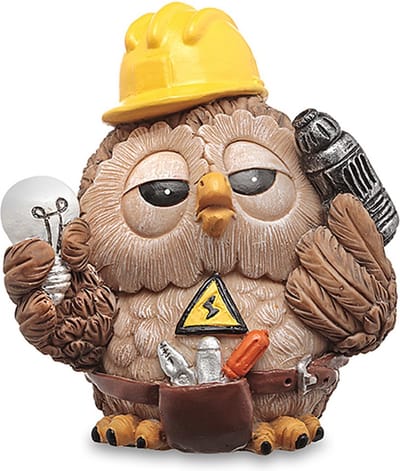 Wisdom friends uiltjes - Beeldjes van beroepen en sporten Uiltje Karel de Elektro monteur  - hoogte 10  cm - handgeschilderd - verzameling / Sinterklaas cadeautjes / Kerstcadeautjes