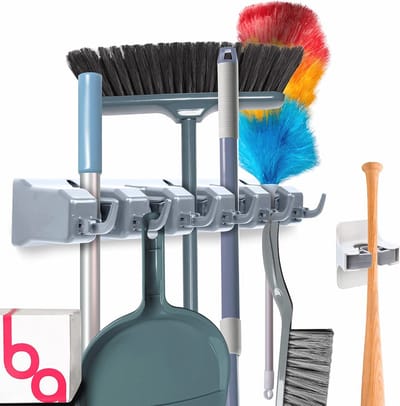 Grote bezemhouder en muurbevestigingssystemen voor tuingereedschap - Organisatie van schoonmaakaccessoires voor keuken, garage en wasruimte