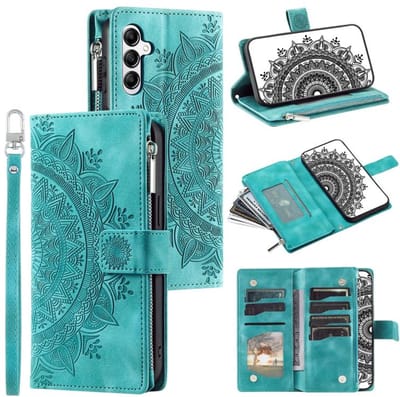 Telefoonhoesje geschikt voor Samsung Galaxy A57 5G - Portemonnee met rits - book-case hoesje - ruimte voor 8 pasjes - mandala groen