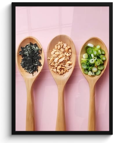 Poster in lijst - Fotolijst 50x70 cm - Posters - Ingrediënten - Lepels - Hout - Roze - Posterlijst zwart - Decoratie - Wanddecoratie woonkamer - Muurdecoratie slaapkamer
