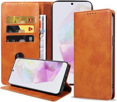 Smartphonica Telefoonhoesje Geschikt voor Samsung Galaxy A35 Kunstleer met Magnetische sluiting en Pasjeshouder Bookcase met Klepje - Bruin geschikt voor Samsung Galaxy A35
