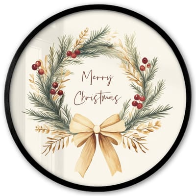 Poster in lijst Rond - Fotolijst 40x40 cm - Posters - Kerstkrans - Kerst - Goud - Beige - Ronde posterlijst zwart - Decoratie - Wanddecoratie woonkamer - Kerstdecoratie voor binnen - Kerstversiering - Kerstmis versiering in huis - Kerstaccessoires