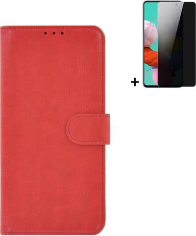 MoDo hoesje Geschikt voor Samsung Galaxy A53 5G - Kunstleer Book Case - Rood hoesje met privacy screenprotector