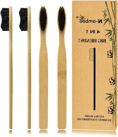 Tandenborstel Set - Bamboe Tandenborstels - Dagelijkse Mondhygiëne - Harde Borstelharen - 4 Stuks - Natuurlijk