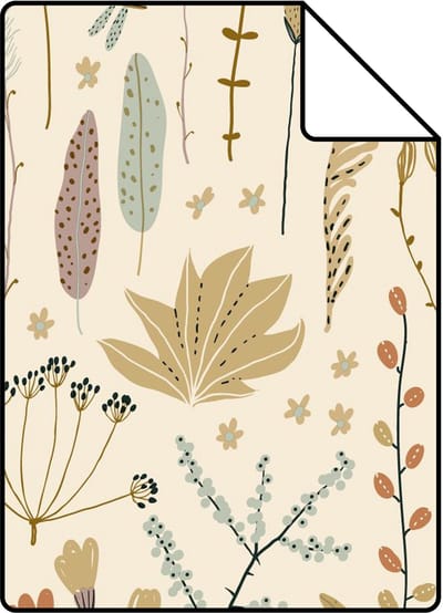 Proefstaal ESTAhome behang veldbloemen vergrijsd olijfgroen - 26.5 x 21 cm - 131163-S