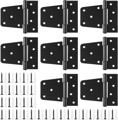 8 Stuks 133mm Zwarte T Deur Scharnieren met Schroeven, Carbon Staal Scharnieren voor Houten Poorten en Schuifdeuren