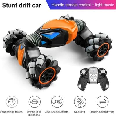 Nieuwe RC Auto 4WD Radiobesturing Stunt Auto Gebaar Inductie Draaien Terreinwagen Lichte Muziek Drift Speelgoed Hoge snelheid Klimmen RC Auto Handle remote control 1 battery oranje