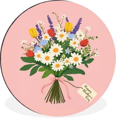 WallCircle - Wandcirkel - Muurcirkel - Bloemen - Lint - Kaartje - Aluminium - Dibond - 30x30 cm - Binnen en Buiten