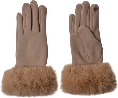 Juleeze Handschoenen met imitatiebont 8x24 cm Beige Katoen