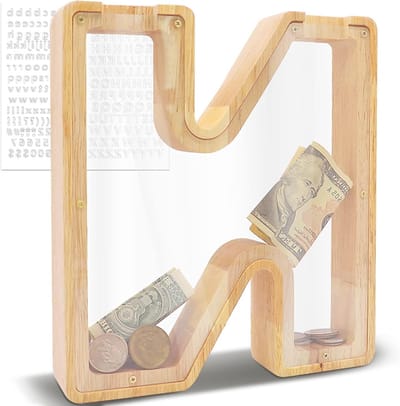 Grote Houten Spaarpot, 23 x 4 x 23 cm, Openbaar, Transparant, Perfect voor Verjaardagscadeau en Thuisdecoratie, Herinneringen Bewaren