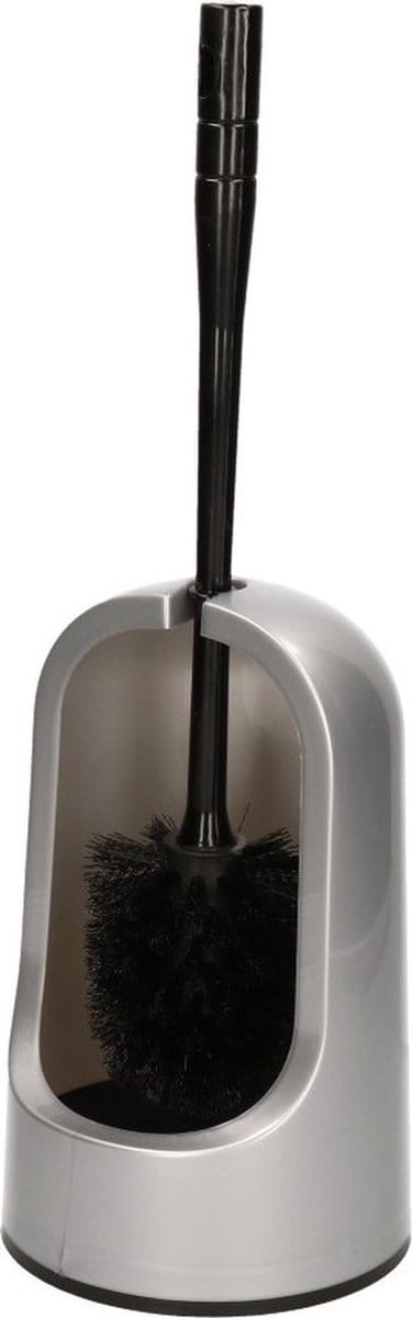 PlasticForte WC borstel met houder - zilverkleurig - 40 cm - kunststof - toiletborstels