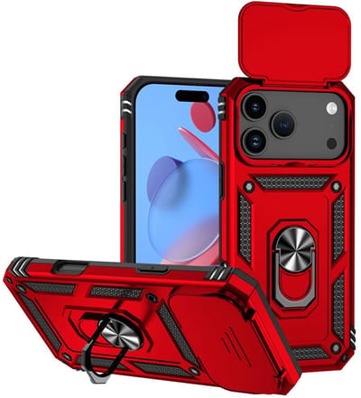 Coverup Hoesje - Geschikt voor iPhone 17 Pro Max Hoesje - Coverup Armor Ring Kickstand Back Cover met Camera Shield - Rood