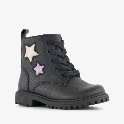 Stap leren meisjes veterboots met sterren zwart - Maat 20