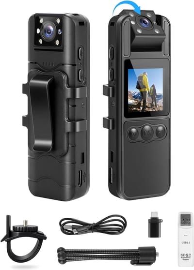 White-Label® Bodycam - Action Cam - Spycam - Bewegingsdetectie - 180º Draaibare Lens - Bodycam Politie - Full HD - Zwart